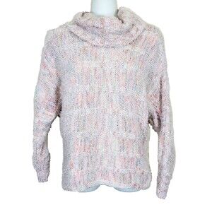American Rag Cie Sweater Small Cream Pink Marled Fuzzy Turtleneck Eyelash Egret